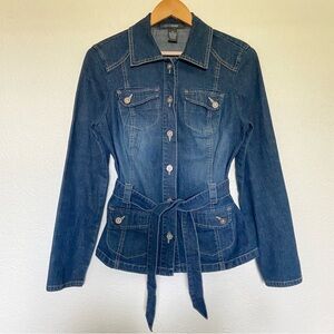 French Cuff Belted Denim Jacket